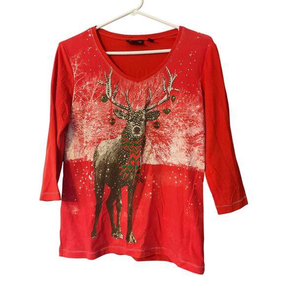 Onque Casual Size Small Sparkly Deer Top - Picture 1 of 9